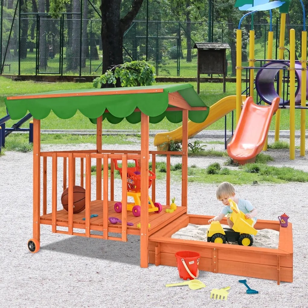 Groapa cu nisip cu verandă HAPPY, 130x130x143cm, maro/verde Jurhan