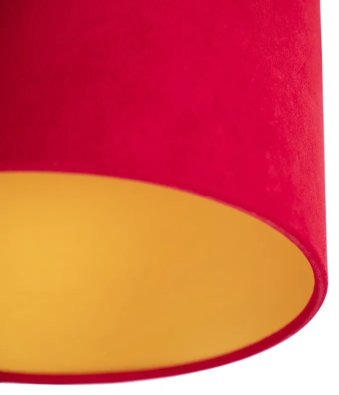 Lampă de tavan cu nuanță de velur roșu cu auriu 25 cm - negru Combi
