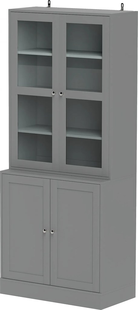 HOMCOM Bibliotecă vitrină, corp de depozitare cu 6 niveluri cu 4 uși dintre care 2 din sticlă securizată, rafturi reglabile, alb | Aosom Romania