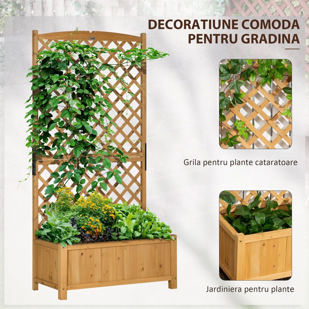 Outsunny Jardiniera de exterior din lemn de brad cu design vertical inaltat, 90x45x180 cm, Galben | Aosom Romania