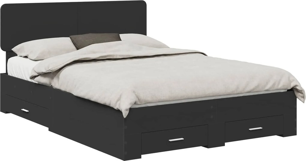 vidaXL Cadru de pat cu headboard Negru 140 x 190 cm Lemn compozit