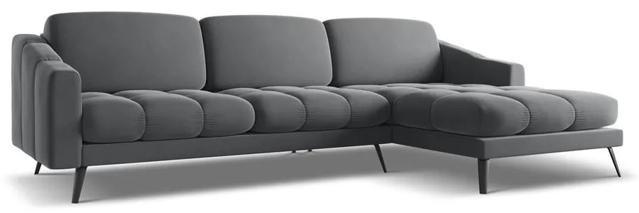 Colțar gri cu tapițerie din catifea (cu colț pe partea dreaptă) Nalu – Makamii