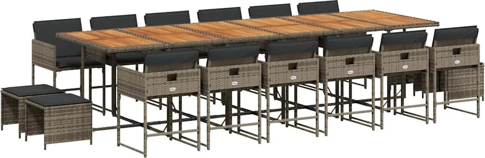 vidaXL Set mobilier de grădină cu perne, 17 piese, gri, poliratan