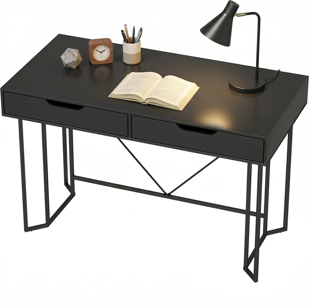 HOMCOM Birou mic pentru calculator cu 2 sertare, birou cu suprafață mare de lucru 120 x 60 x 77 cm Negru | Aosom Romania