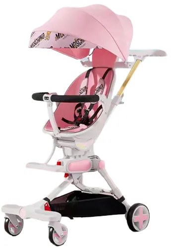 Carucior bebe pliabil, Copii 6 - 36 luni, Roz, Sezut rotativ 360 grade și detasabil, Franare în pedale, Centuri