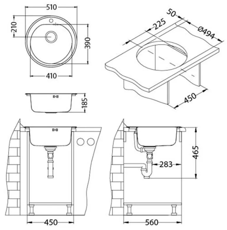 Chiuveta bucatarie rotunda, crom leinen, Alveus Form 30 LEINEN