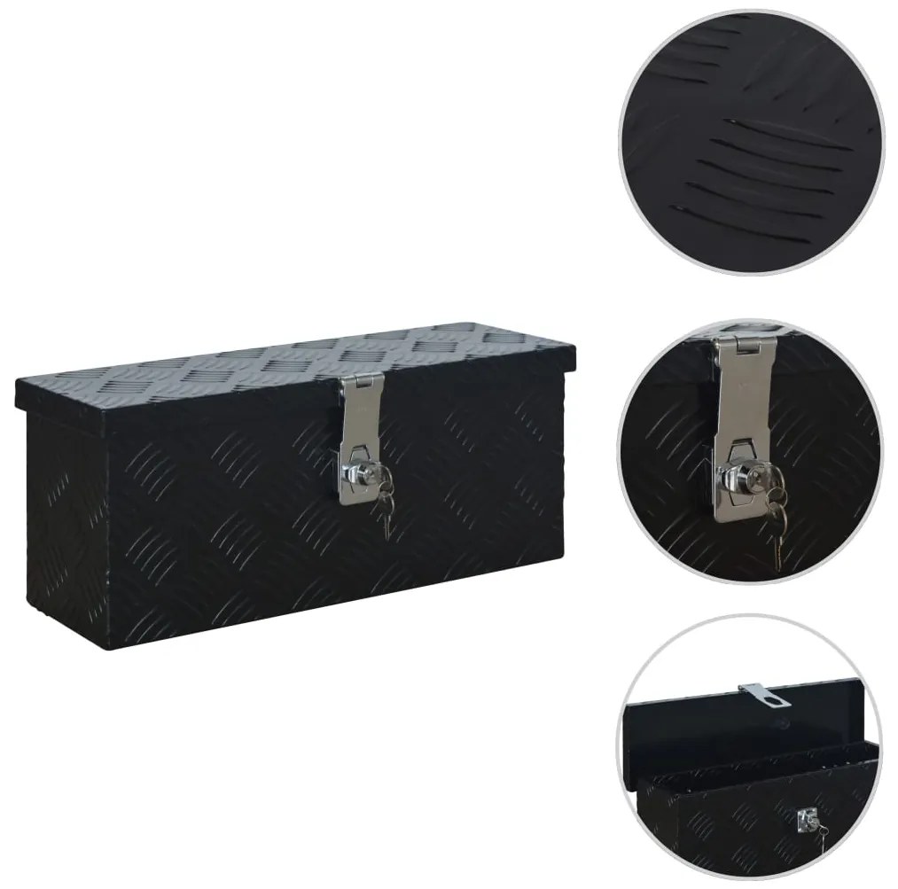 vidaXL Ladă din aluminiu, negru, 485 x 140 x 200 mm