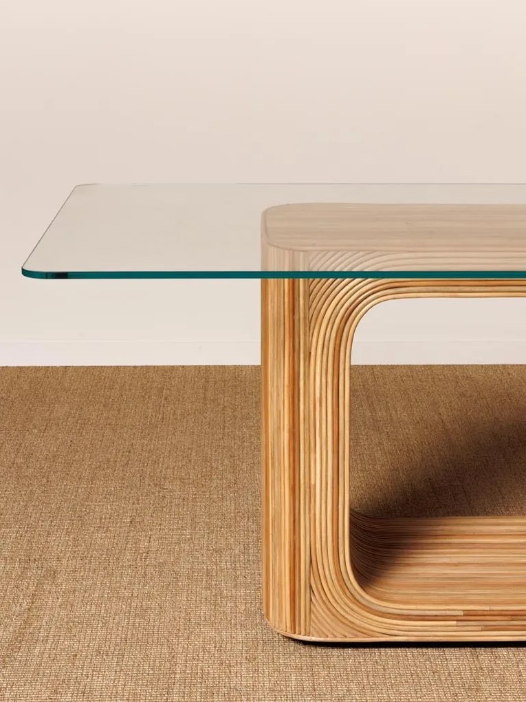 Masa dining, din rattan si blat de sticla, Glass
