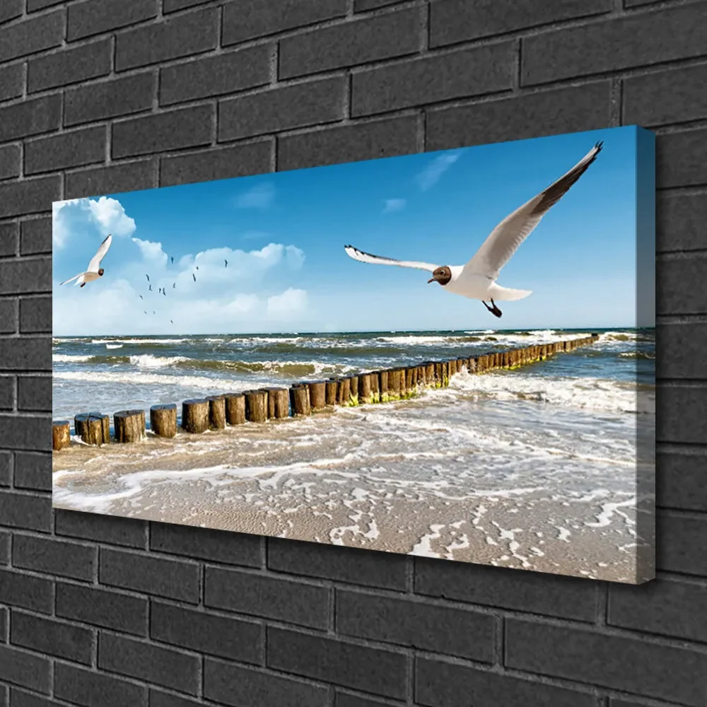 Tablou pe panza canvas Seagulls Sea Peisaj Gri Albastru Alb