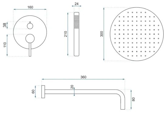 REA-P4160 - Set de duș LUNGO cu baterie încastrată, finisaj auriu periat