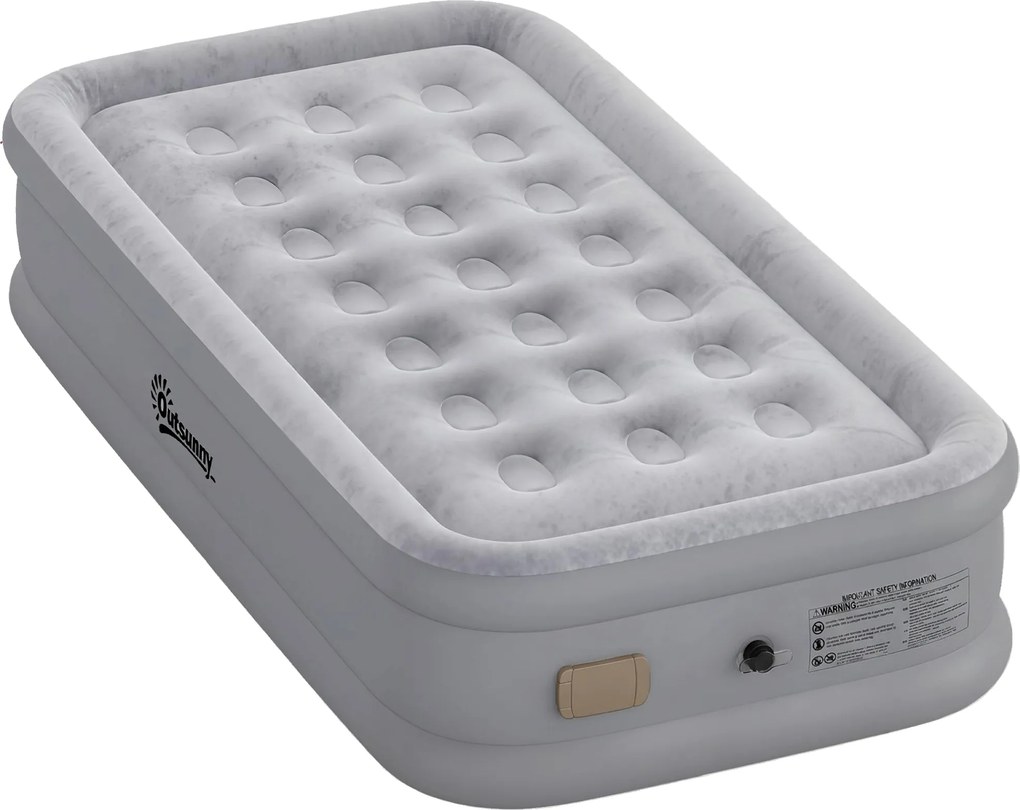 Outsunny Saltea gonflabilă 1 persoană auto-umflantă cu pompă electrică integrată în 3 minute, suprafață plușată | Aosom Romania