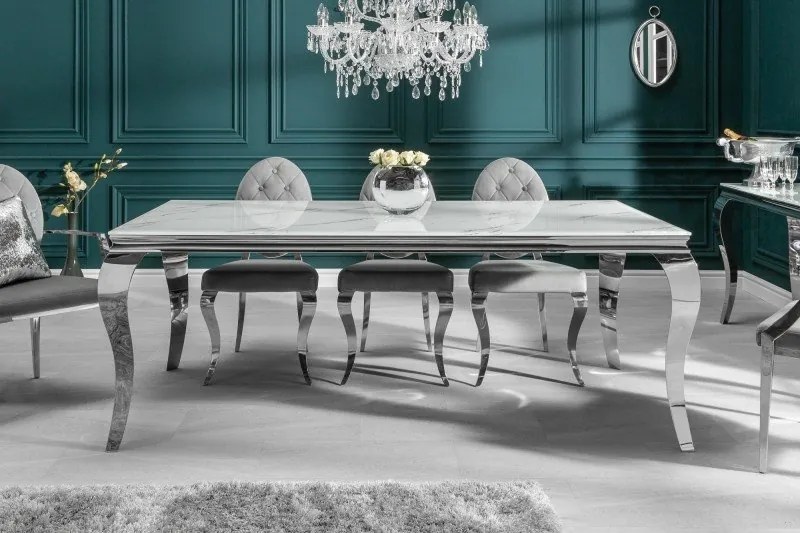 Masa dining eleganta Modern Barock 180cm, argintiu/ aspect de marmura