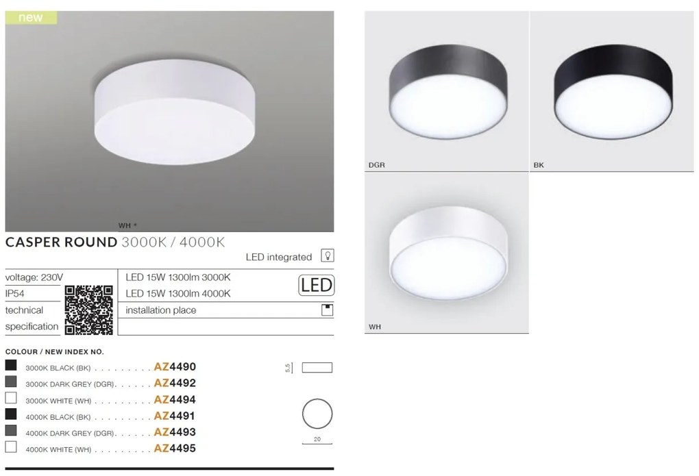 Plafoniera LED pentru exterior IP54 CASPER ROUND 4000K DGR