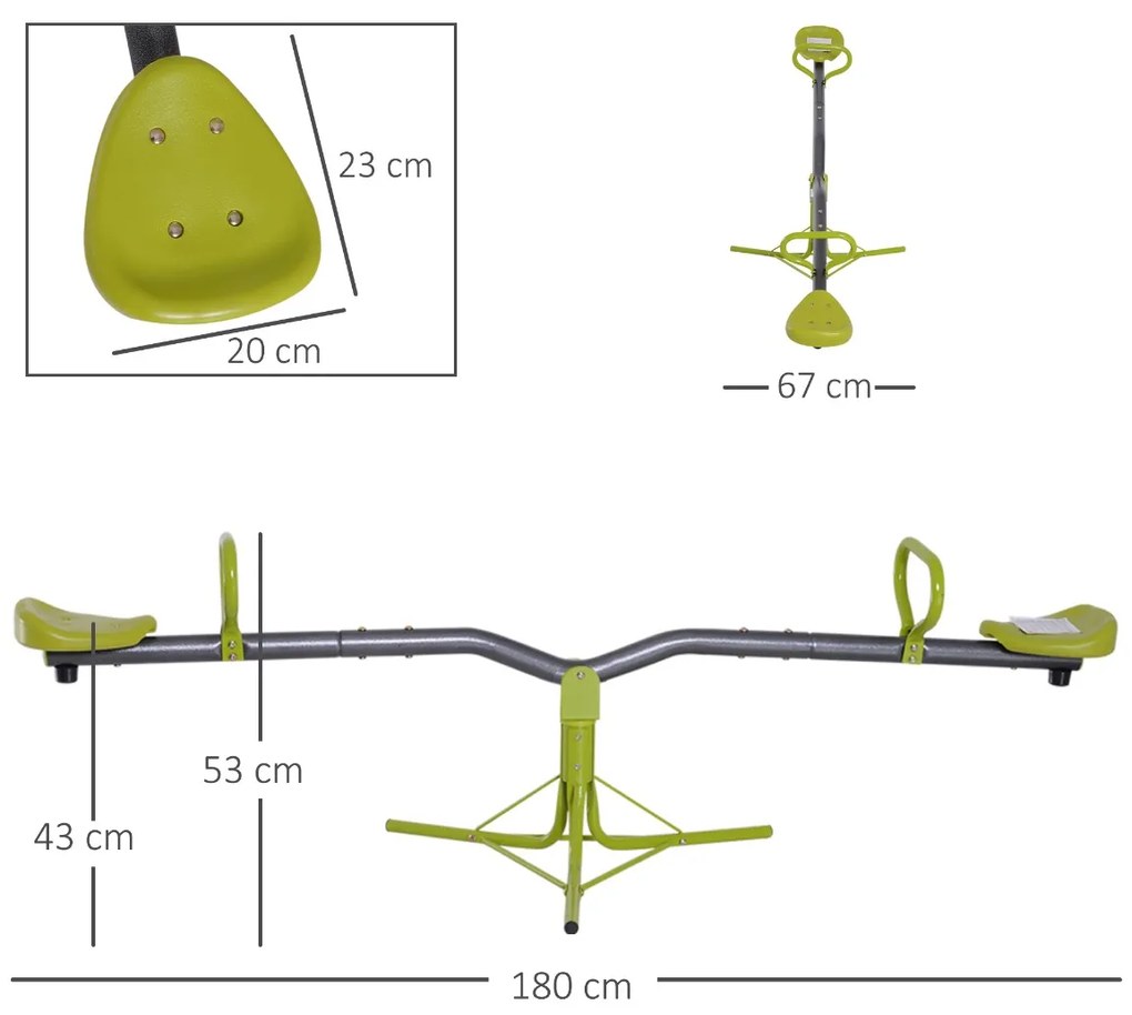 HOMCOM Leagan Basculant si Rotativ de Gradina pentru Copii in Metal, Verde si Gri