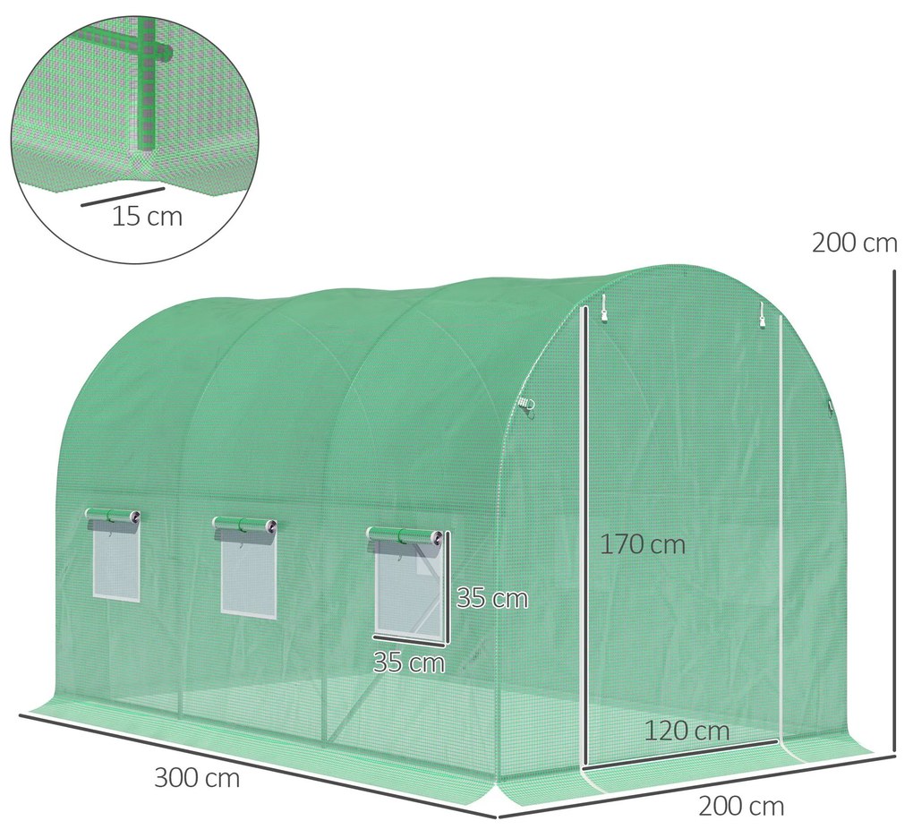 Outsunny Seră de Grădină Tunel Suprafață Sol 6 m² 3L x 2l x 2H m cadru Tubular renforțat Ușă cu fermoar 6 ferestre înrolează Verde | Aosom Romania