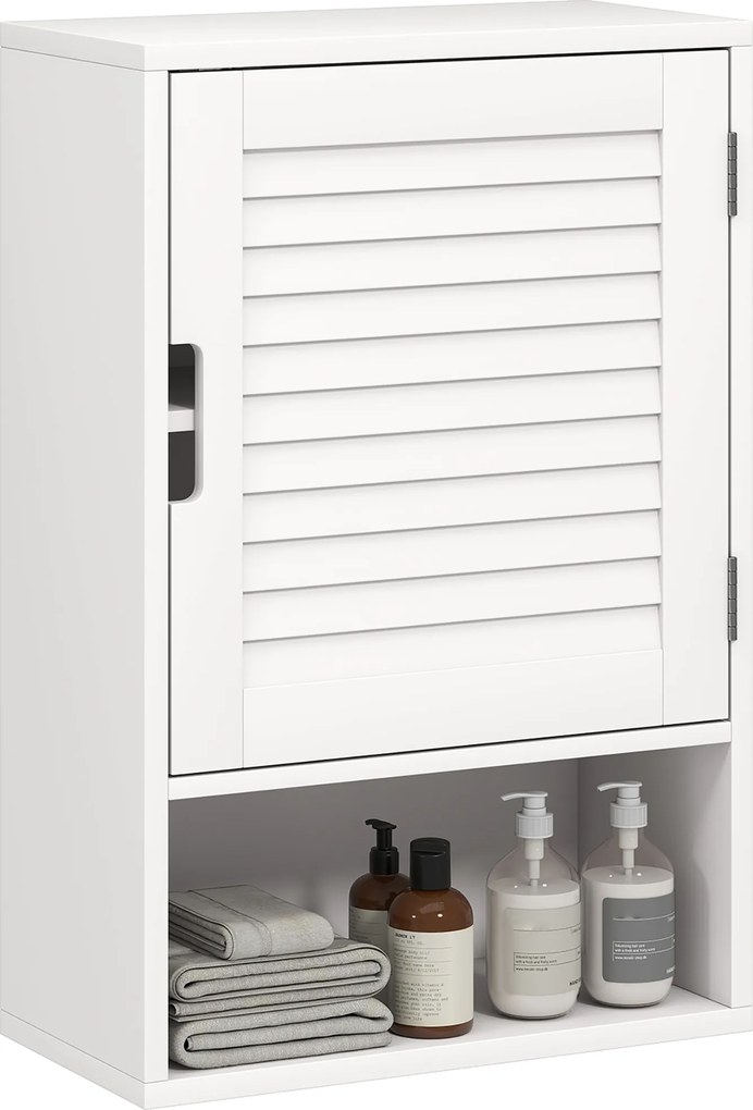 HOMCOM Dulap de baie suspendat pe perete cu ușă cu închidere silențioasă, rafturi reglabile 40 x 20 x 60 cm Alb | Aosom Romania