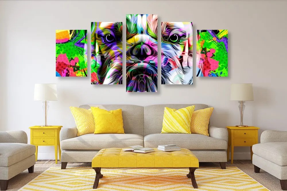 Tablou 5-piese buldog pop-art