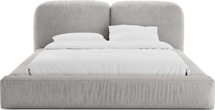 Pat matrimonial gri deschis tapițat cu spațiu de depozitare cu somieră 200x200 cm Martina – Micadoni