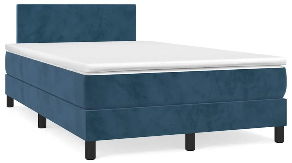 vidaXL Pat box spring cu saltea/LED albastru închis 120x190cm catifea