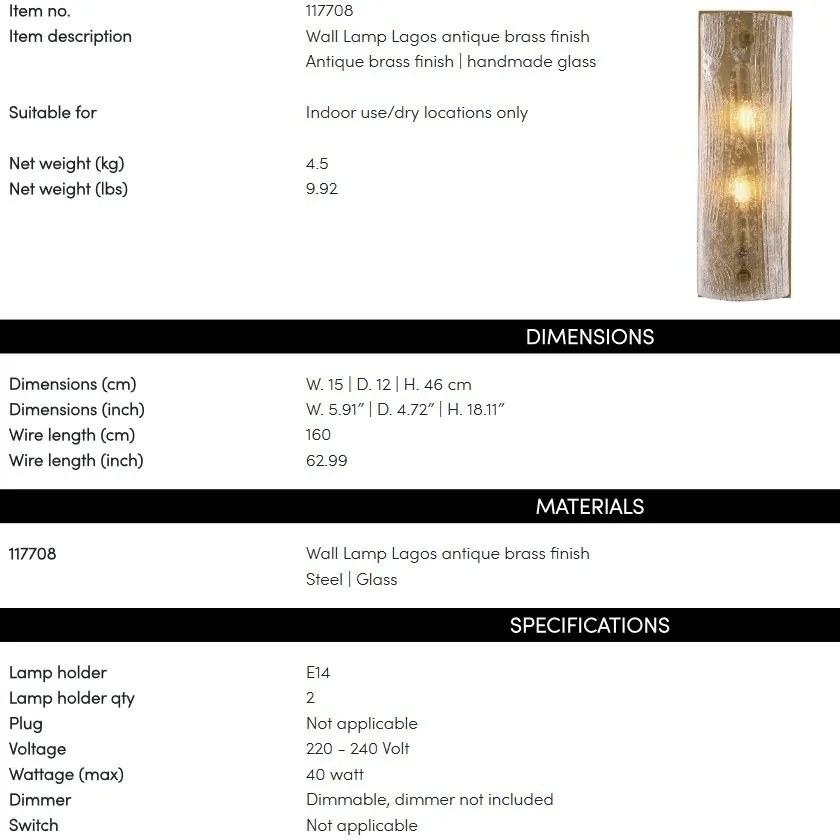 Aplica de perete design LUX Lagos