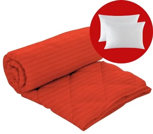Set pilota iarna, umplutura lana, material damasc policoton, 160x210cm, matlasata, portocalie, Pucioasa cu 2 perne, matlasate, antialergice, 50x70cm, albe, Pucioasa