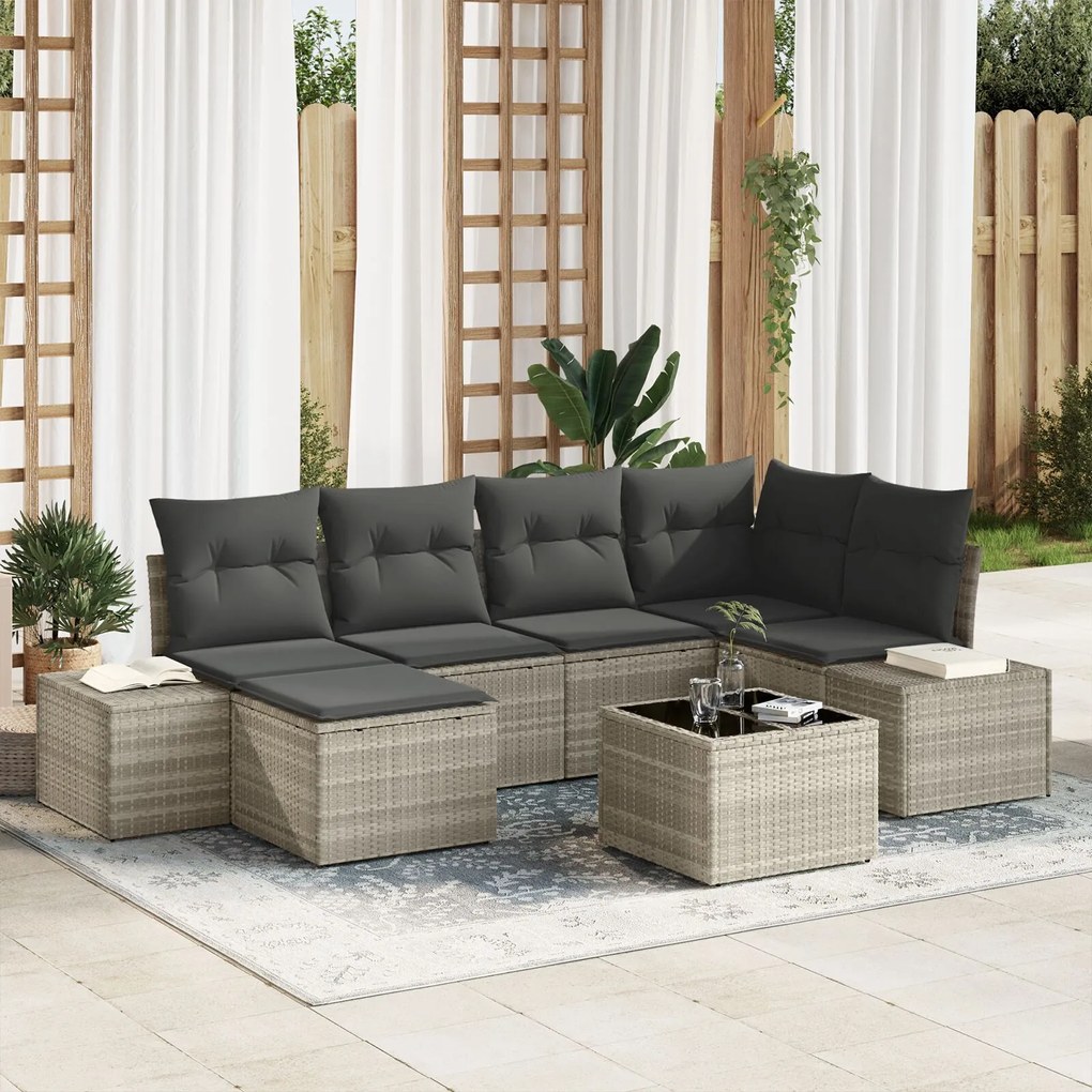 vidaXL Set de canapele pentru grădină 7 pcs Gri deschis Rattan poli