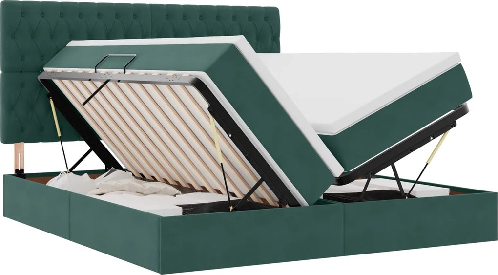 vidaXL Pat cu storage cu saltea Verde închis 200 x 200 cm Catifea