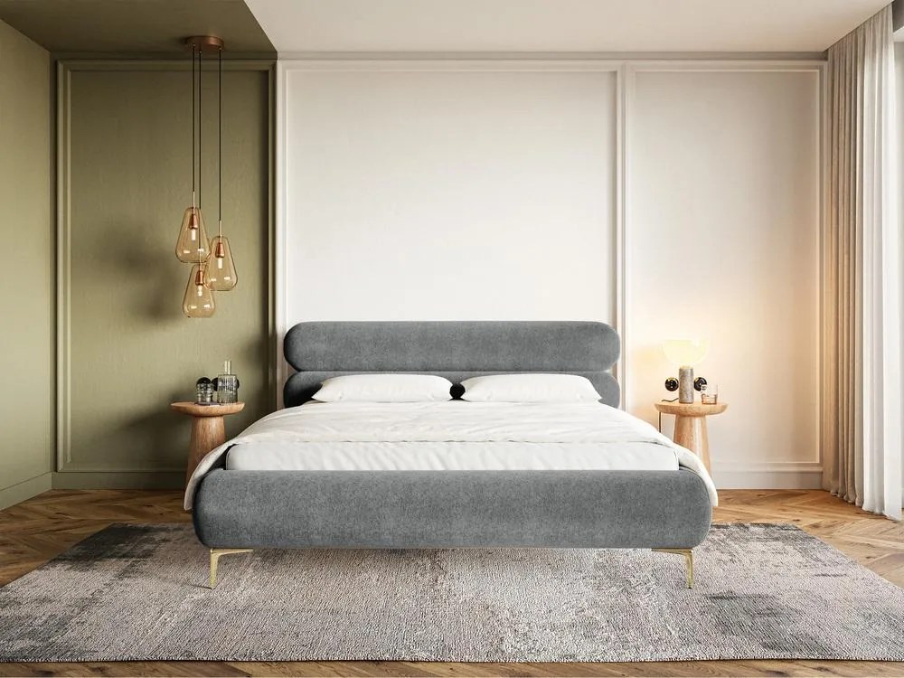 Pat matrimonial 140 cm Rirri 140B (cu somieră) (gri + auriu). 1099914