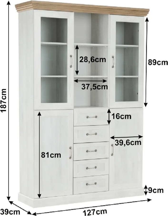 Vitrină, pin nordic/stejar sălbatic, ROYAL W2D