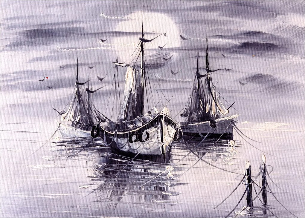 Tablou - Port marin, pictură în ulei (70x50 cm)