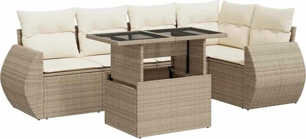 vidaXL Set canapele de grădină cu perne, 6 piese, bej, poliratan