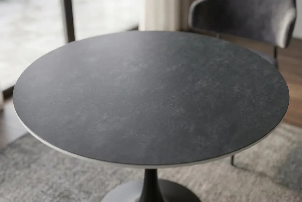 Masa rotunda bistro cu blat ceramic gri LYON 80cm