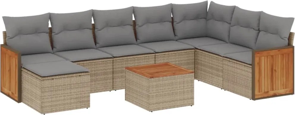 vidaXL Set canapele de grădină, 9 piese, cu perne, bej, poliratan