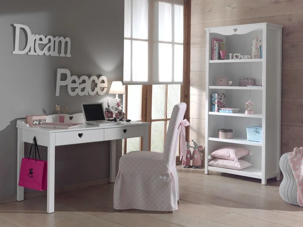 Set Birou și Bibliotecă AMORI, Alb, Stil Romantic – Vipack