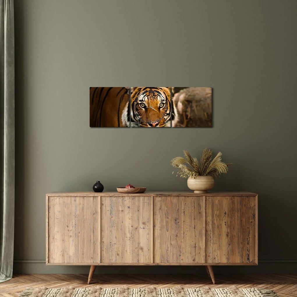Tablou cu tigrul (cu ceas) (90x30 cm)