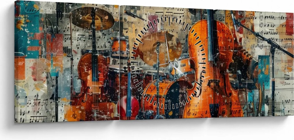 Tablou - Instrumente muzicale (cu ceas) (90x30 cm)
