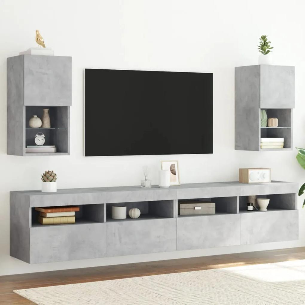 Comode TV cu lumini LED, 2 buc., gri beton, 30,5x30x60 cm