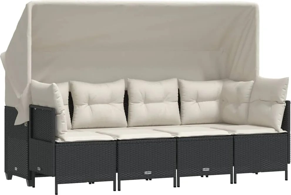 vidaXL Set mobilier de grădină cu perne, 5 piese, negru, poliratan