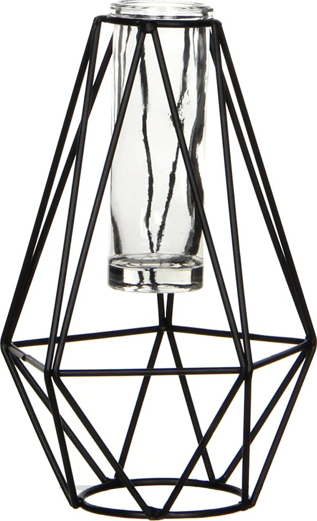 Suport metalic flori, negru, forma diamant, 11x10x17cm