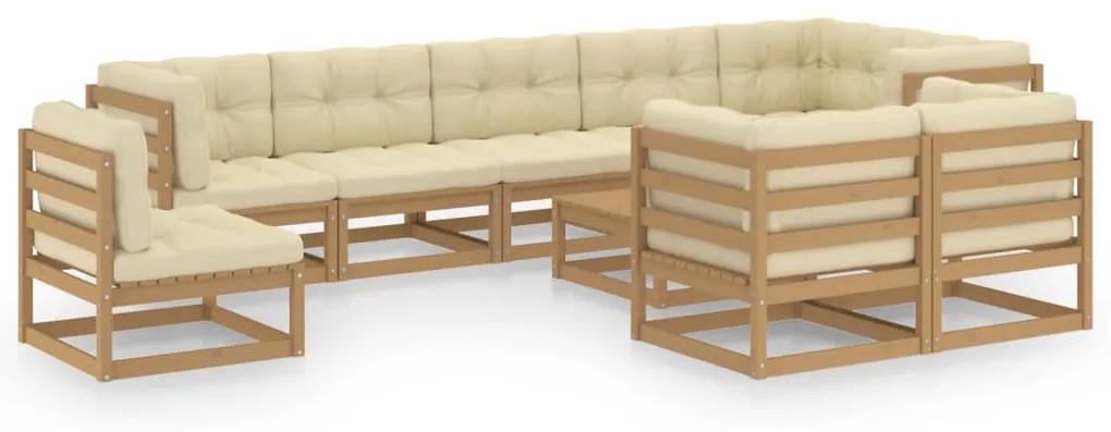 3076732 vidaXL Set mobilier de grădină cu perne, 10 piese, lemn masiv pin