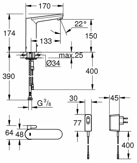 Baterie lavoar cu senzor Grohe Eurosmart Cosmopolitan Electronica marimea L