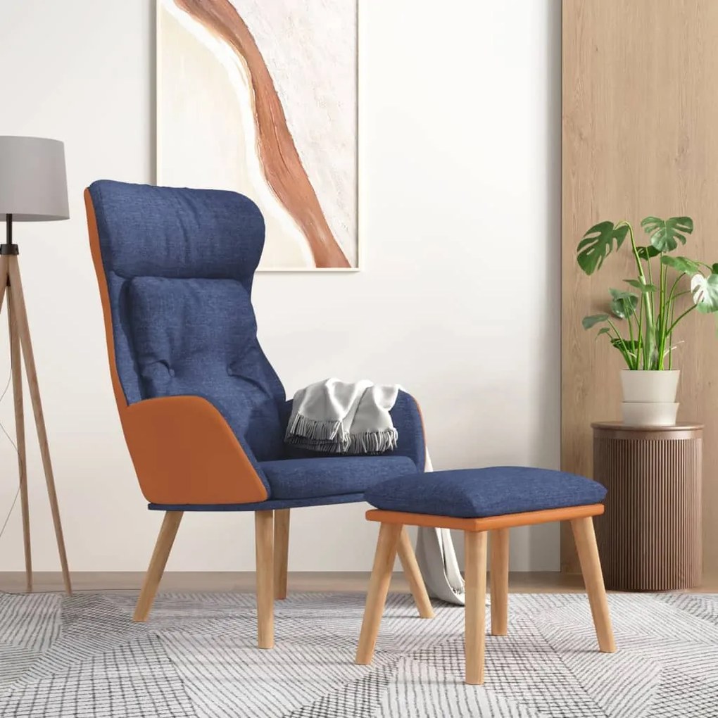 3097765 vidaXL Scaun de relaxare cu taburet, albastru, piele ecologică/textil