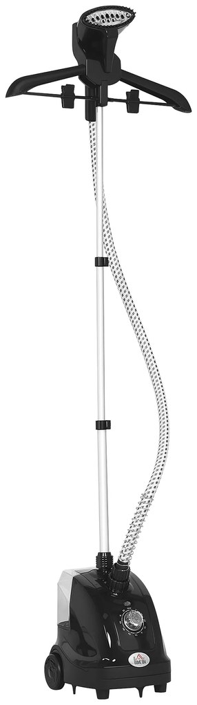 HOMCOM Aparat de Călcat Vertical cu Abur 1.4L cu Bară Extensibilă și 2 Roți Negru | Aosom Romania