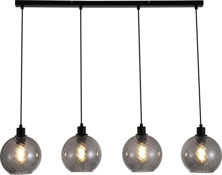 Lustra cu 4 pendule metal negru, sticla fumurie Radiance