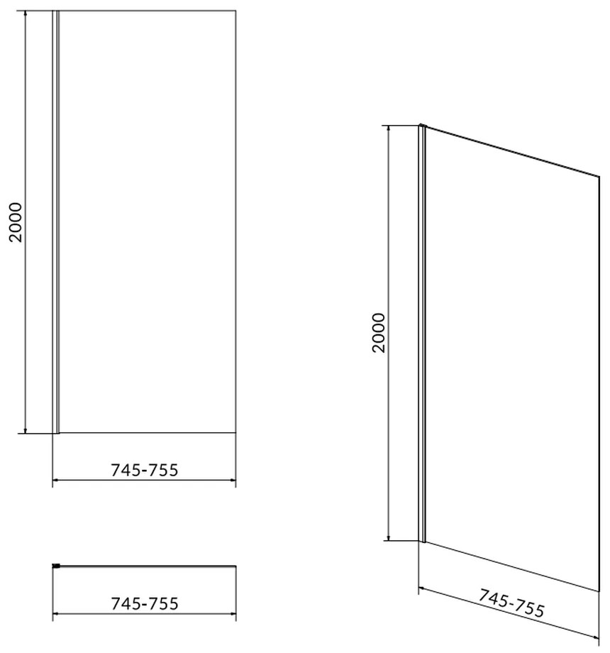 Perete de dus 76 cm, crom sticla transparenta 800x2000 mm