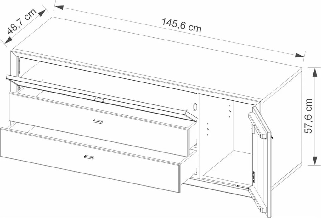 Comodă TV lemn masiv Sutton, 58 × 145 × 49 cm