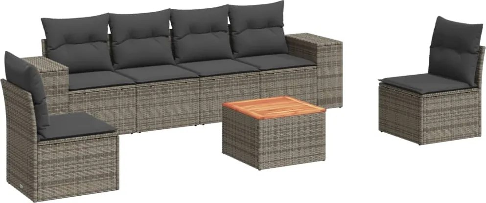 vidaXL Set canapele de grădină, 7 piese, cu perne, gri, poliratan