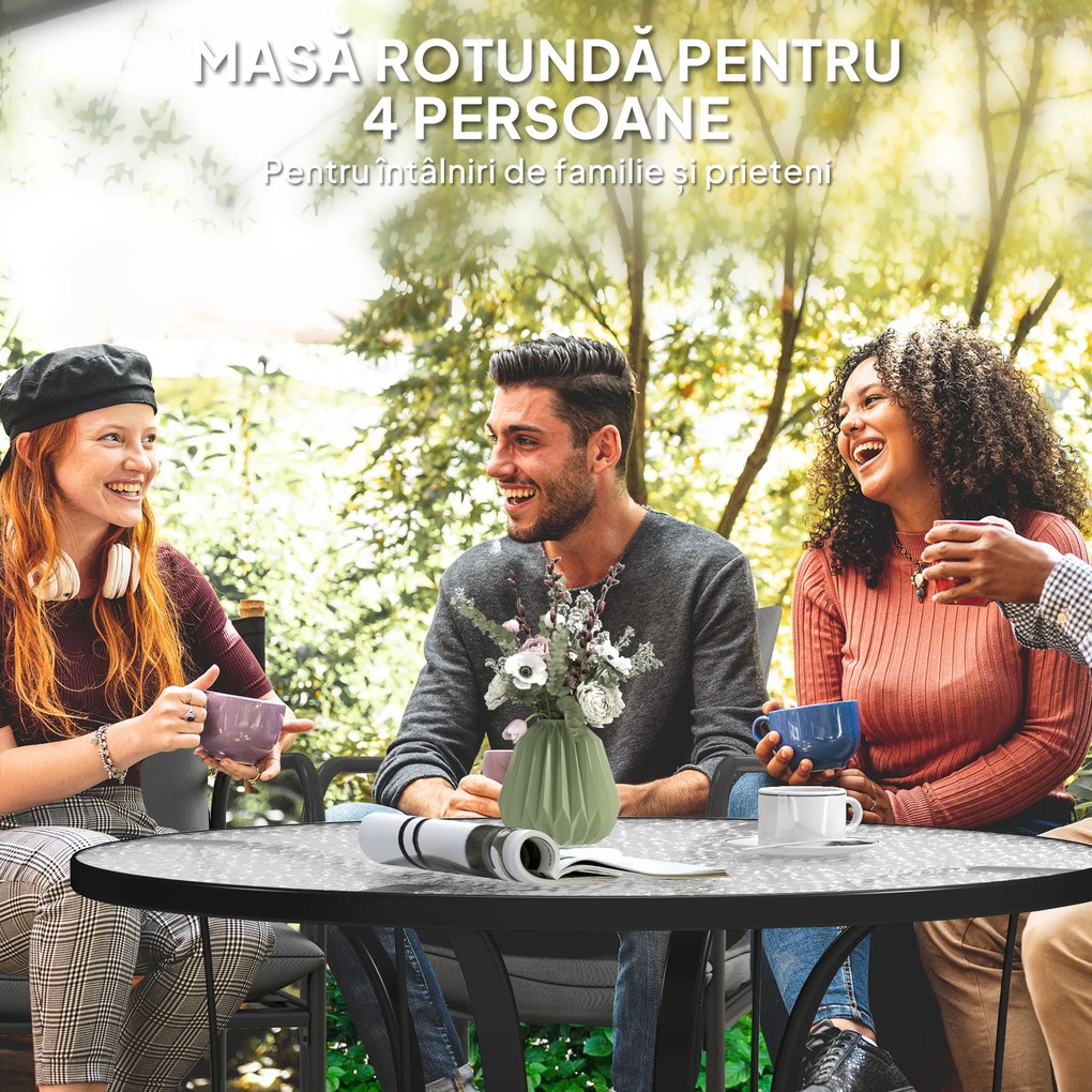 Outsunny Masă Rotundă de Grădină pentru Maxim 4 Persoane cu Gaură pentru Umbrelă, Ø96,5x71 cm, Negru | Aosom Romania