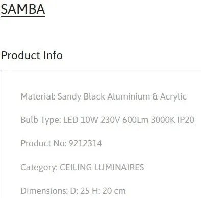 Plafoniera LED design minimal SAMBA neagra