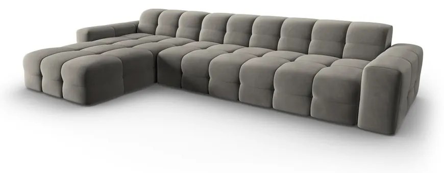 Colțar gri cu tapițerie din catifea (pe partea stângă) Kendal – Micadoni Home